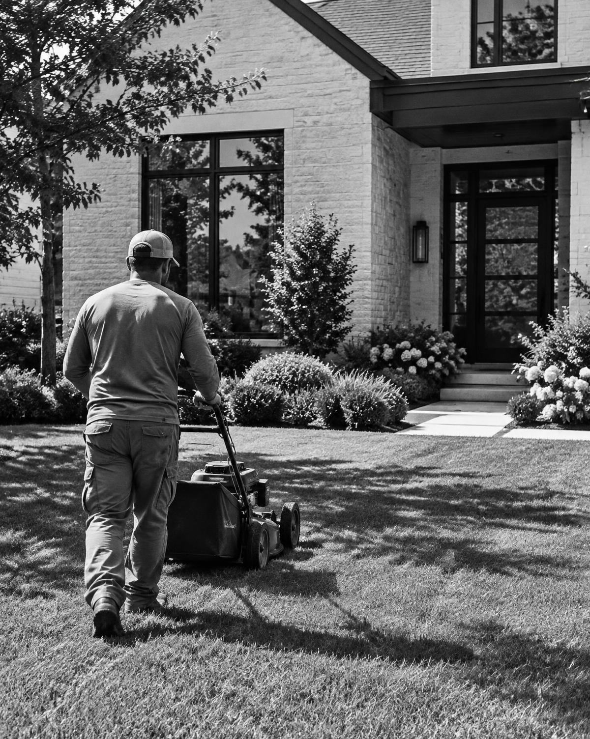 Collective Exteriors lawn care professional maintaining an East Dallas home